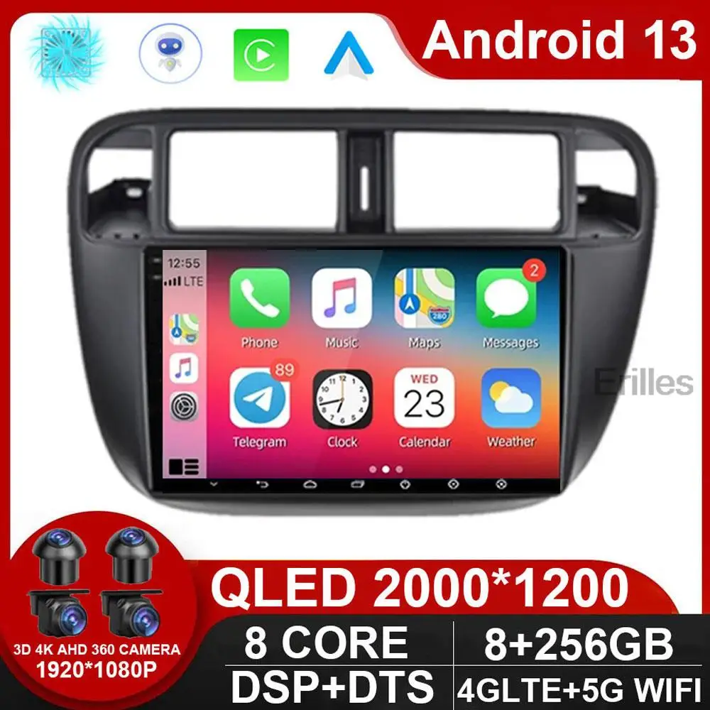 

For Honda Civic (EJ/EK/EM) 1995 - 2001 Car Radio Multimedia Player System Android 13 DSP Stereo Carplay Navigation GPS