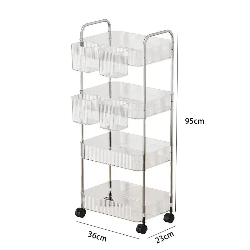 Transparent Trolley Storage Rack Home Trolley for Snacks Acrylic Rolling Snack Mobile Rack Shelf 3/4 Tiers Sundries Rolling Cart