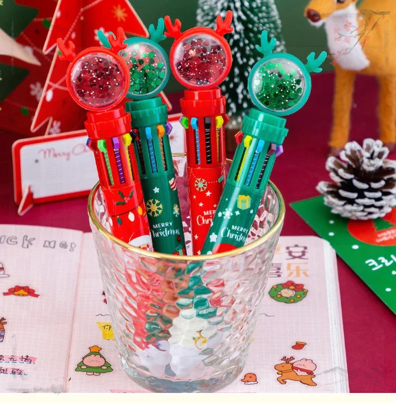 12 Pcs 10 Colors ballpoint Pens Creative Cartoon Christmas Grandpa Reindeer Gift Prize