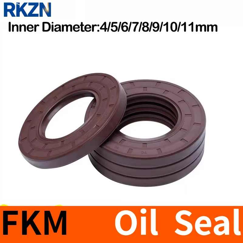ID 4/5/6/7/8/9/10/11,Miniature Brown FKM Framework Oil Seal TC Fluoro Rubber Gasket Rings,Double Lip with Spring for Bearing