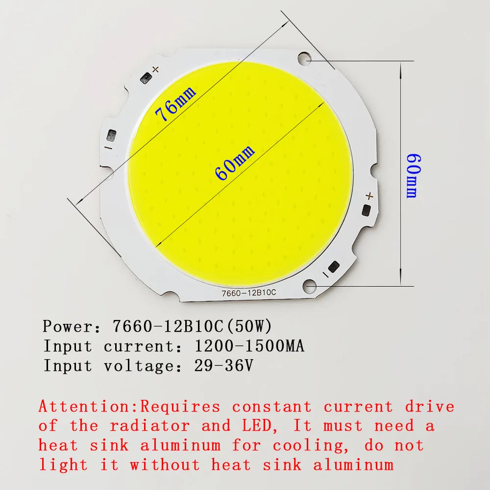 Proiettore ad alta potenza LED COB Chip 50W perline luminose 30V 75V 150V LED lampada Bead LED lampadina Chip Spot Light Downlight diodo Lamps7660