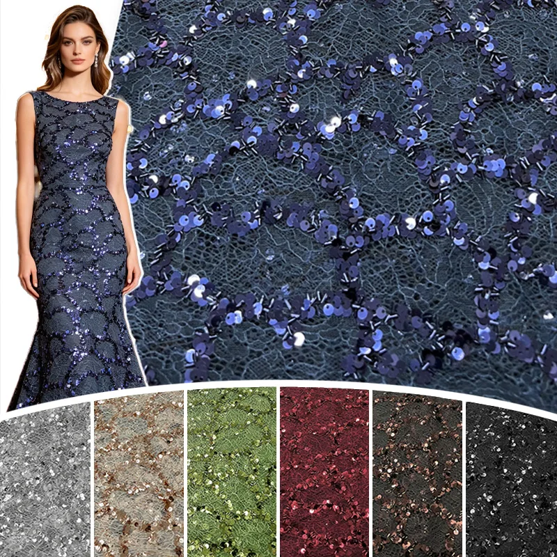 

Sparkly Sequin Lace Fabric Lightweight Breathable Sheer Mesh Sequined Cloth for Summer Women Dress Stage Costume DIY Sewing