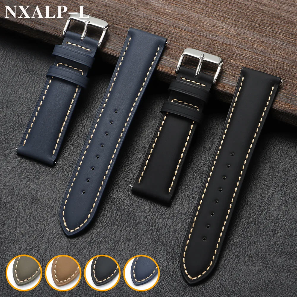 Stitching Leather Watch Band 18mm 20mm 22mm Head Layer Cowhide Strap for Omega for Seiko Smartwatch Wristband Quick Release