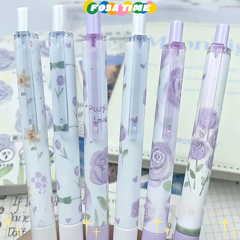 

6 шт., модная гладкая гелевая ручка Kawaii Rose для письма, креативная быстросохнущая нейтральная ручка, эстетические канцелярские принадлежности, офисные принадлежности