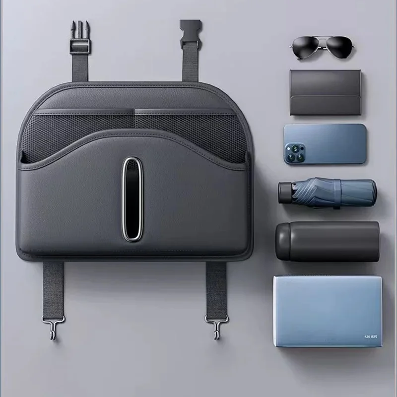 Car Seat Back Organizer: Leather Tissue Box, Cup Holder & Multi-Pocket Storage Bag