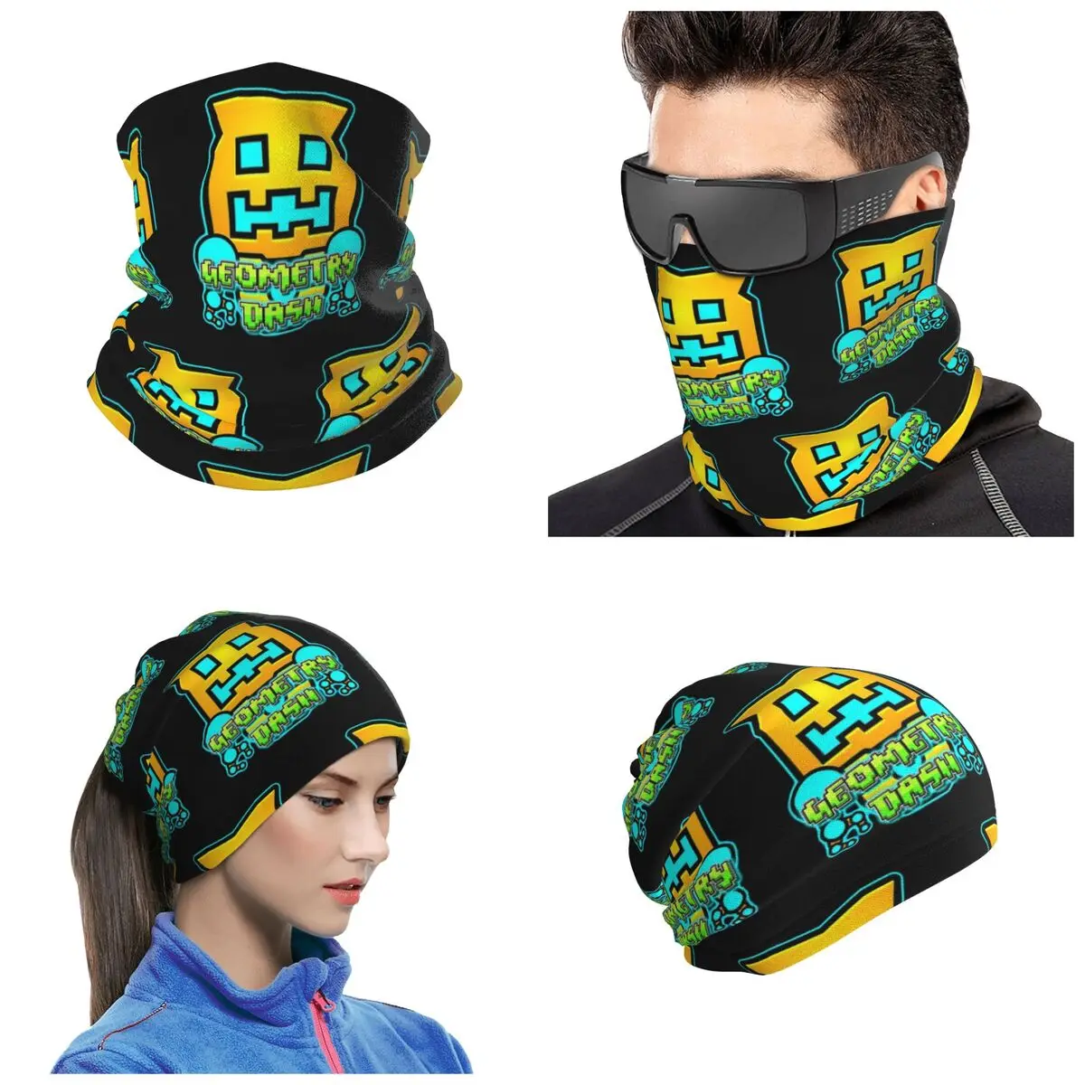 Video Game Geometry Dash Bandana Neck Cover Printed Mask Scarf Multi-use Cycling Scarf Unisex Adult Washable