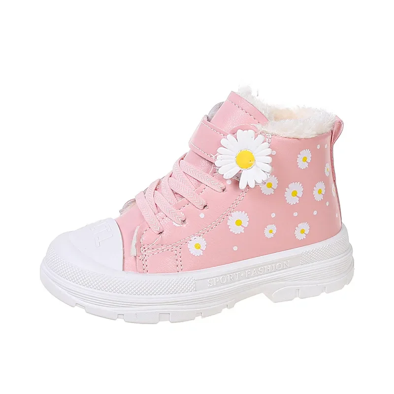 Girls' plush and thick cotton shoes 2024 new style anti slip waterproof and warm boots for primary and secondary school students