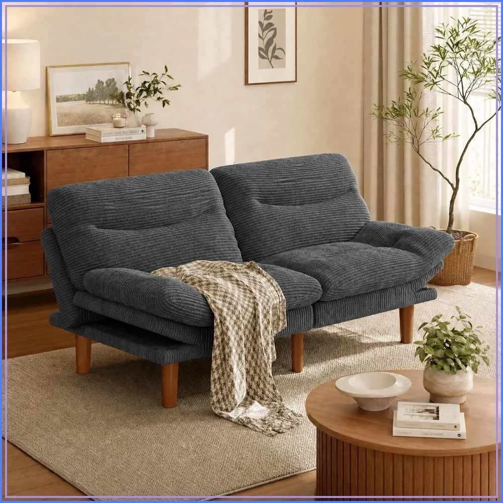 Convertible Corduroy Futon Sofa Bed 66 Inch Gray