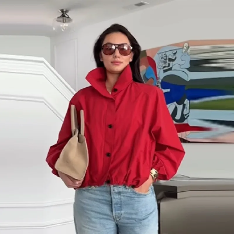 سترات منفوخة صلبة غير رسمية بياقة واقفة وأكمام طويلة وسحاب واحد الصدر معاطف فضفاضة ملابس خروج نسائية عصرية ملابس خارجية