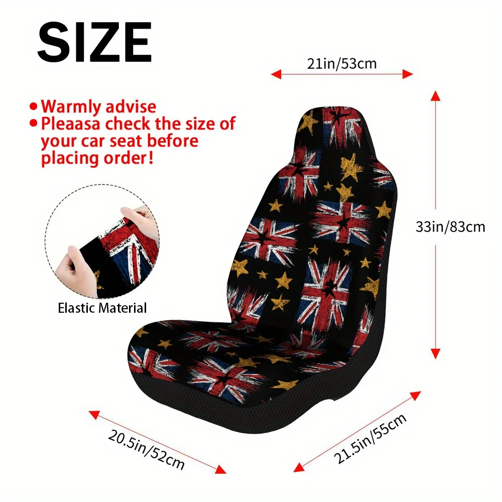 2pcs Grunge Union Jack Stars Print Car Seat Covers – Fit For Most Cars, Trucks, Vans, And SUVs | Durable Front Seat Protectors