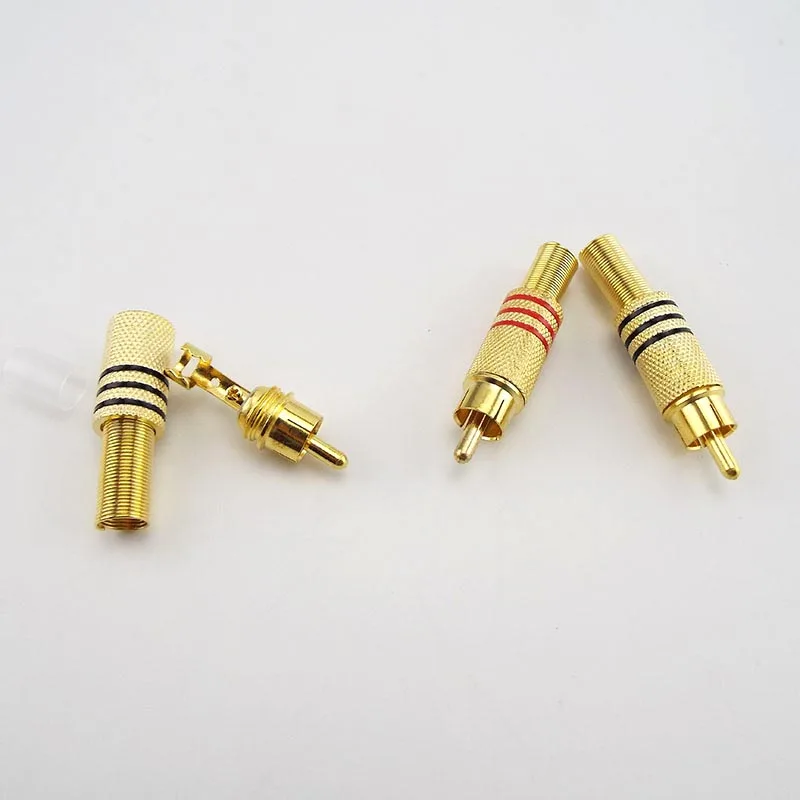 Gold plated Red Black Metal Spring RCA Connector Male Jack Plug AV Plugs For PC Audio Vedio Welding DIY Parts