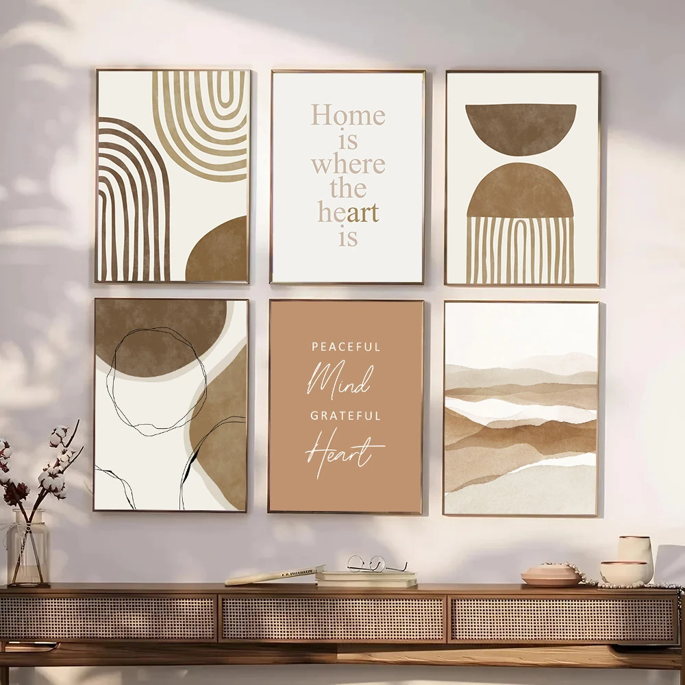 

Abstract Beige Brown Boho Poster Line Wall Art Canvas Painting Minimalist Print Bohemian Picture Living Room Interior Home Decor