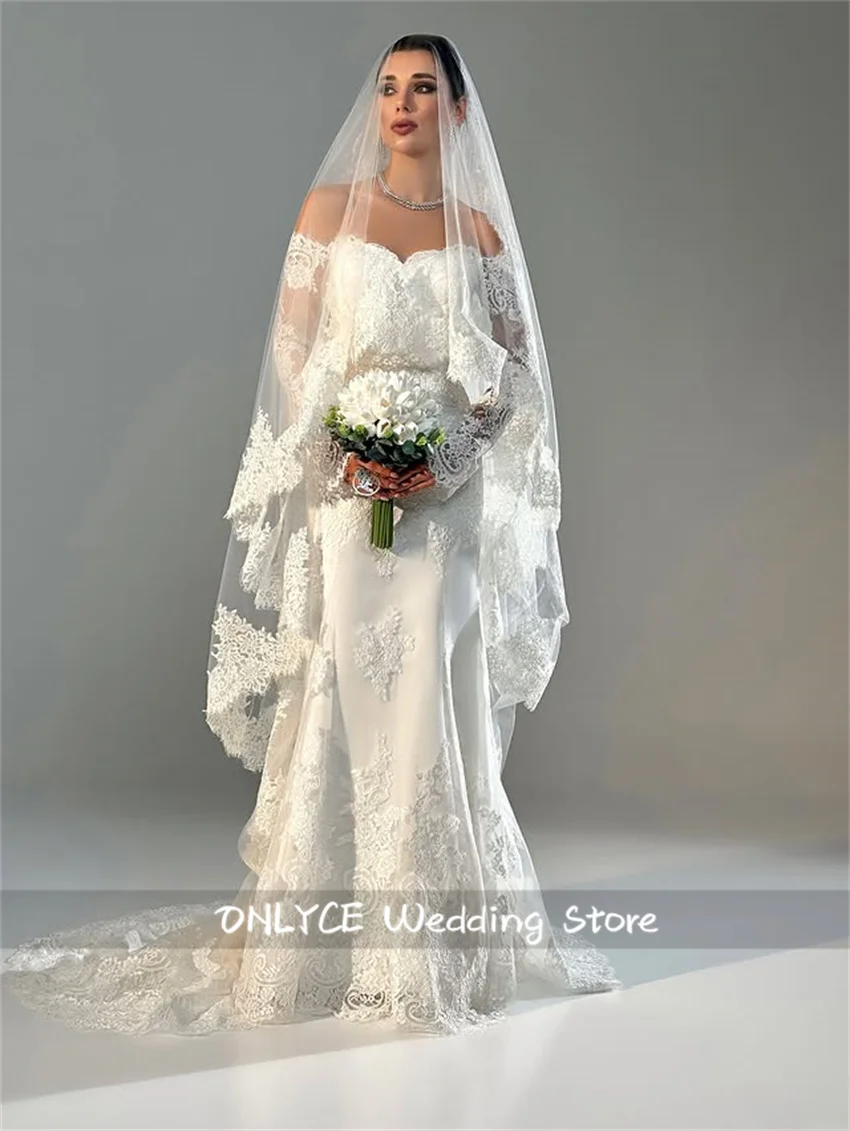

Luxury Mermaid Wedding Dresses 2025 With Cape Beading Lace-Appliques Bridal Gowns Robe Long Sleeves Customized