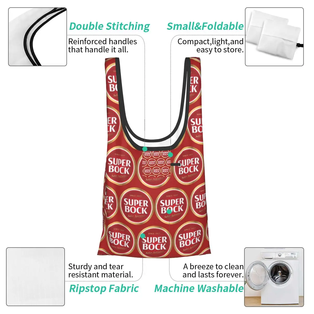 

Super Bock Shopping Bag Portable Tote Bags Reusable Shoulder Shopper Bag Grocery Handbag