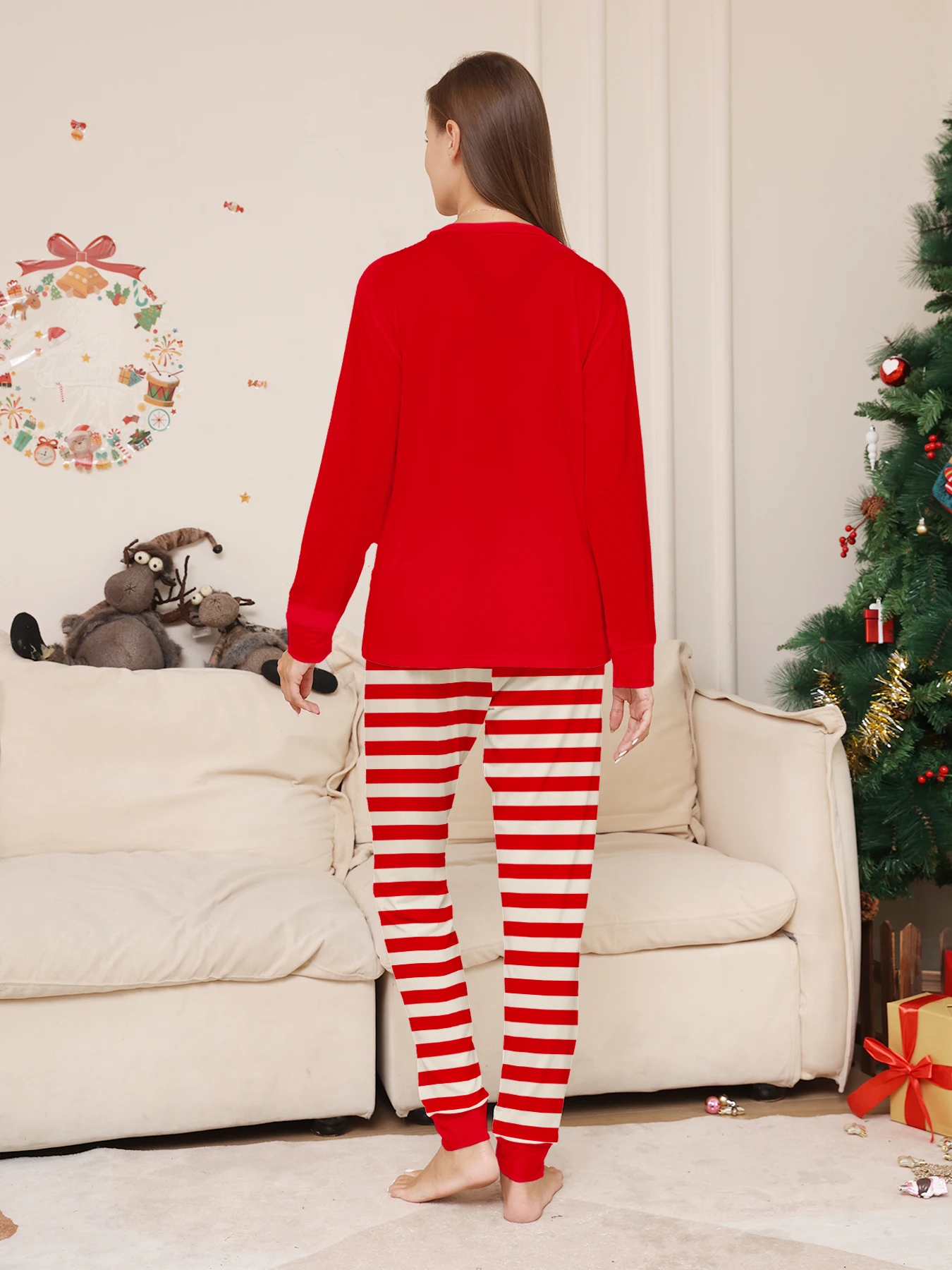 Family Christmas Pajamas Matching Parent-child Sleepwear Red Long Sleeve Santa Snowman Reindeer Print Xmas Gift Men Women Kids view 2