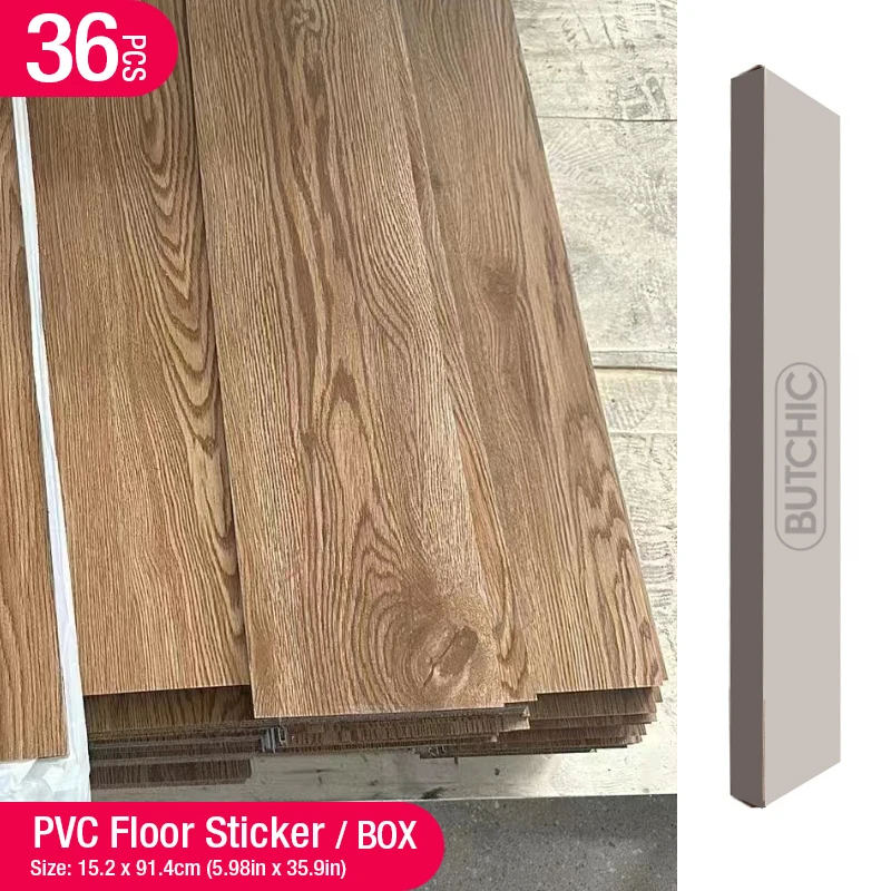 36pc PVC Self-adhesive Wood Grain Floor Wall Sticker Modern Style Living Room Toilet Kitchen Home Floor Decor Waterproof Sticker