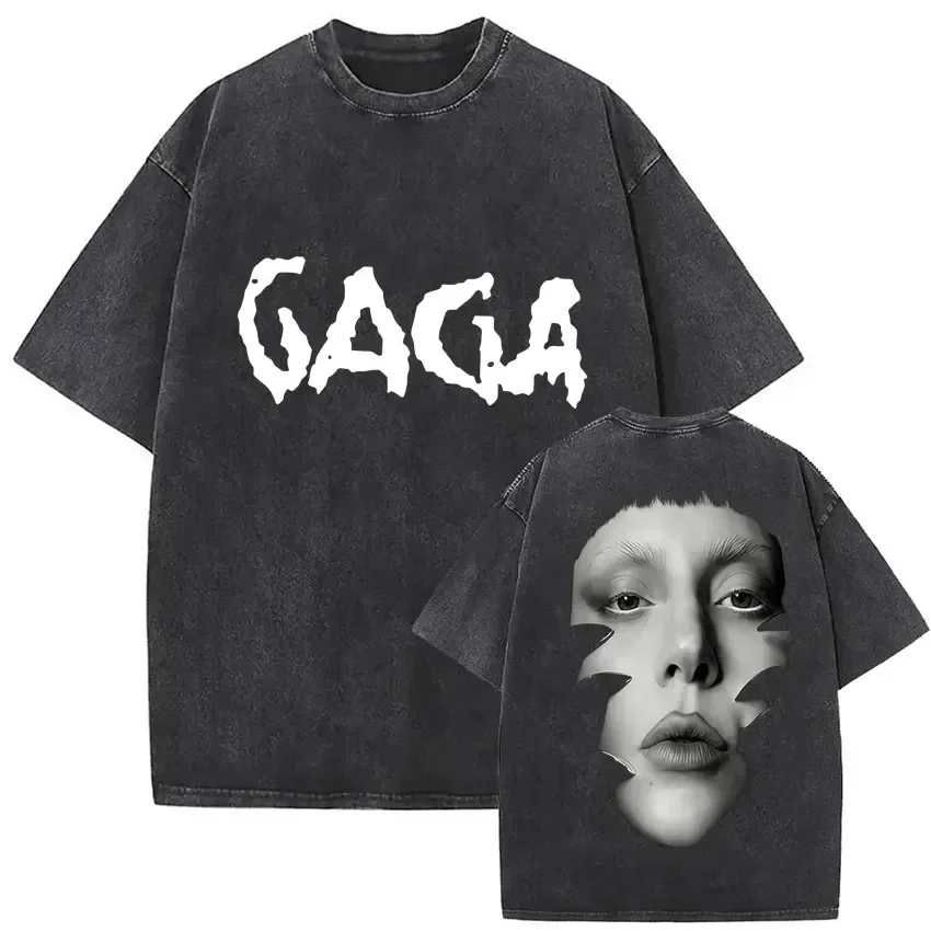 Customization Shirt Lady Gaga The Mayhem Ball Tour 2025 Vintage Washed T-Shirt Men Women Summer Fashion Hip Hop Short Sleeve T S