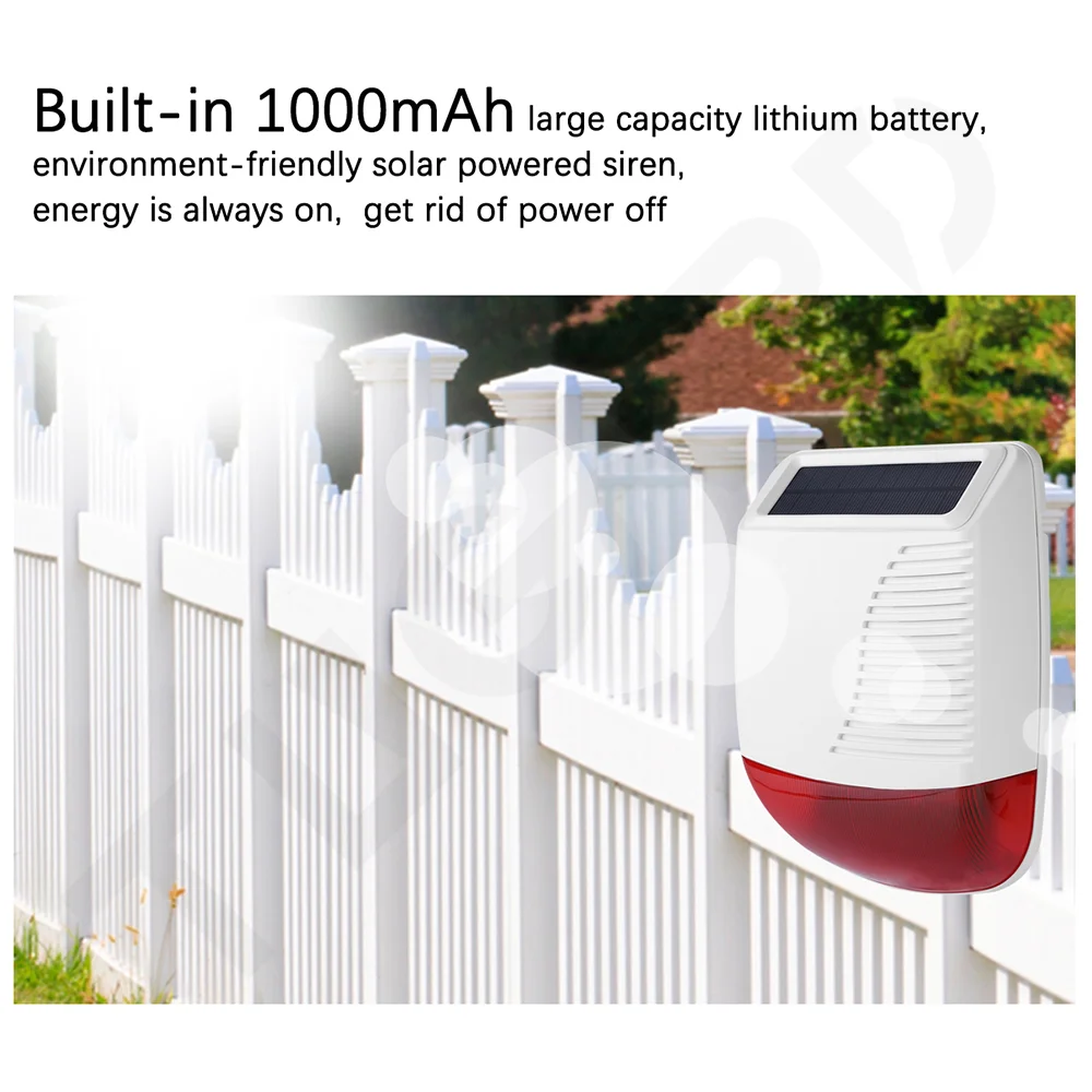 TAIBOAN Outdoor Solar Siren Set 433MHz Wireless Light Flash Strobe Waterproof  Alarm Horn for Home Security Burglar Alarm System