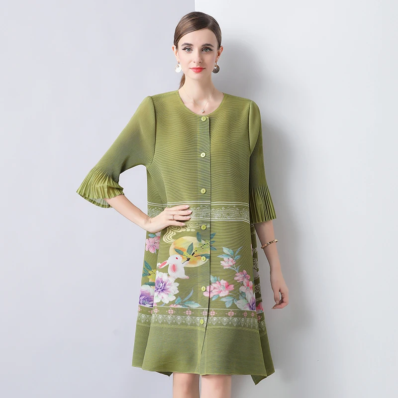 2025 봄 여름 기질 카디건 드레스 루즈핏 슬리밍 웨스턴 스타일 나이를 잊게 하는 프랑스 프린트 분위기