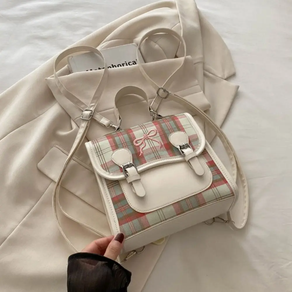 Tas Ransel Gaya Kuliah PU Gaya Korea Tas Tangan Kotak-kotak Tas Sekolah Remaja Tas Bahu Wanita Tas Selempang Pelajar