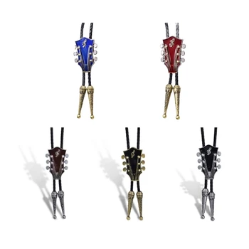 Unisex American Bolo Tie Necktie Handmade Enamel Guitar Music Pendant Cowboy Artificial Leather Rope Western DropShipping