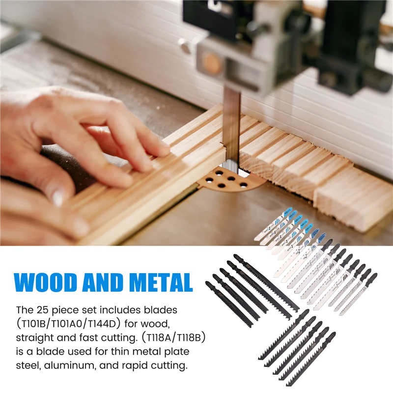 Set di lame per seghetto alternativo con codolo a T A84Z-25 pezzi, lame con codolo a T per taglio di legno, plastica e metallo
