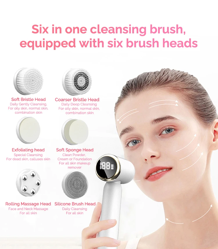 

6 In 1 Ultrasonic Electric Face Cleansing Brush Compress Therapy Facial Exfoliating Pore Cleaner Blackhead Removal