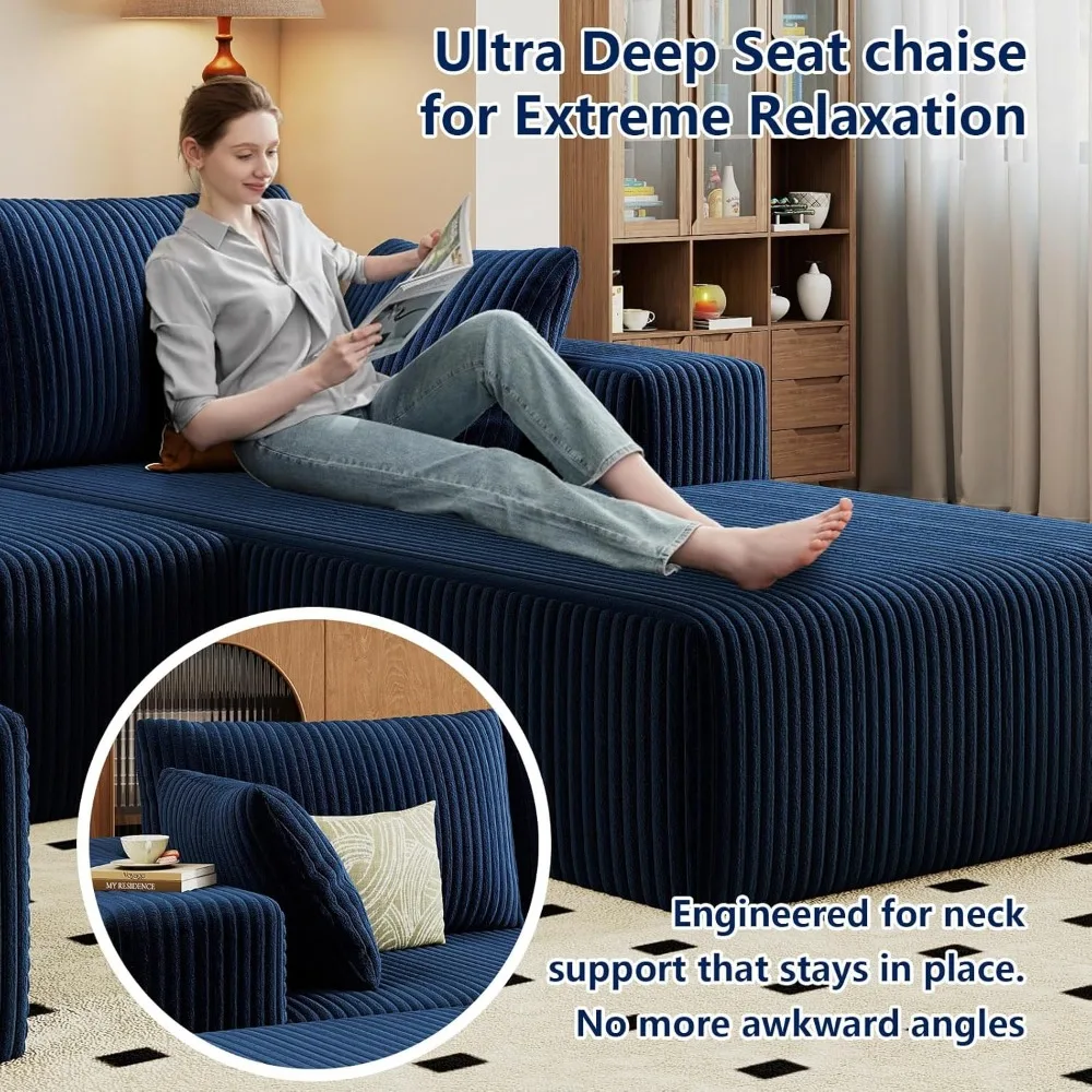 أريكة مقطعية حديثة مستوحاة من السحابة على شكل حرف U بثلاثة مقاعد مع مقاعد عميقة وعثمانية من نسيج سروال قصير