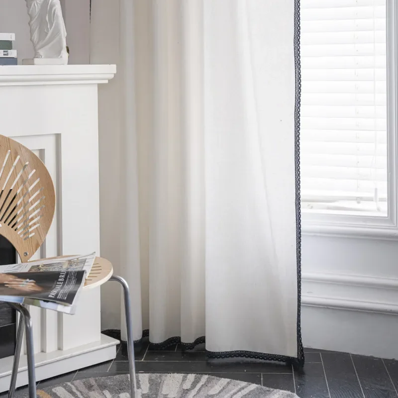 

Cotton Linen Japanese Solid Lace Tassel Home Window Curtain Thick Blackout Drapes Bay Window Curtains for The Living Room