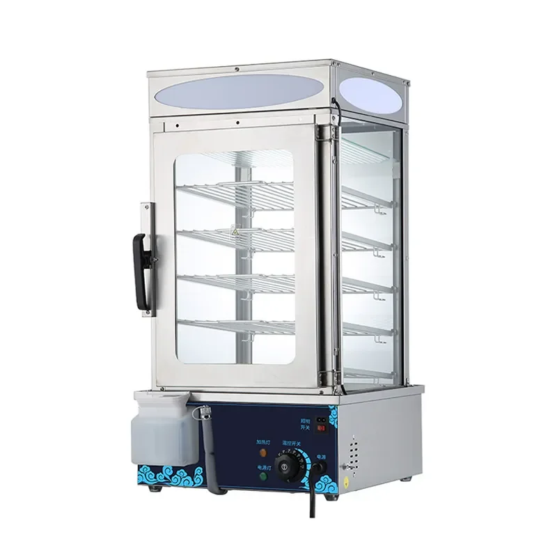 Kommerzieller Dampfgarer-Schrank für automatische Glas-Tischdampfgarer mit Heizfunktion, fünfschichtiger Dim-Sum-Präsentationsschrank