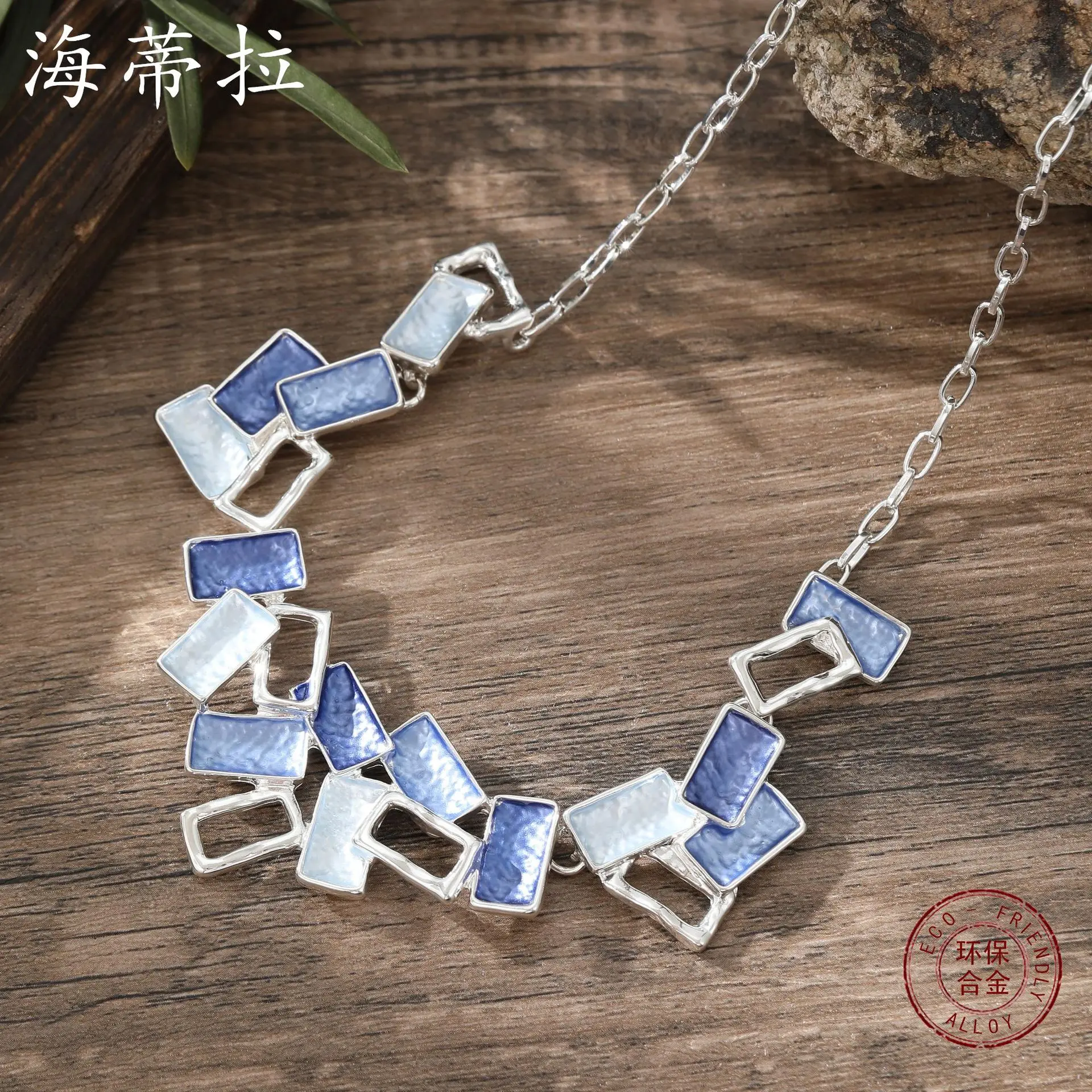 new color painting oil geometric hollow square neck chain personalized creative women's high sense irregular neckla