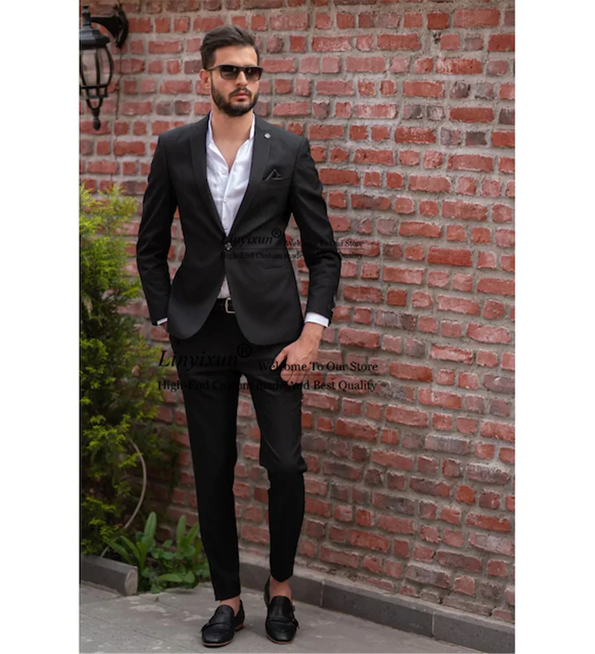 

Fashion Black Groom Tuxedos Slim Fit Peak Lapel Wedding Suits For Men 2 Pieces Jacket Pants Set Male Prom Blazers Costume Homme