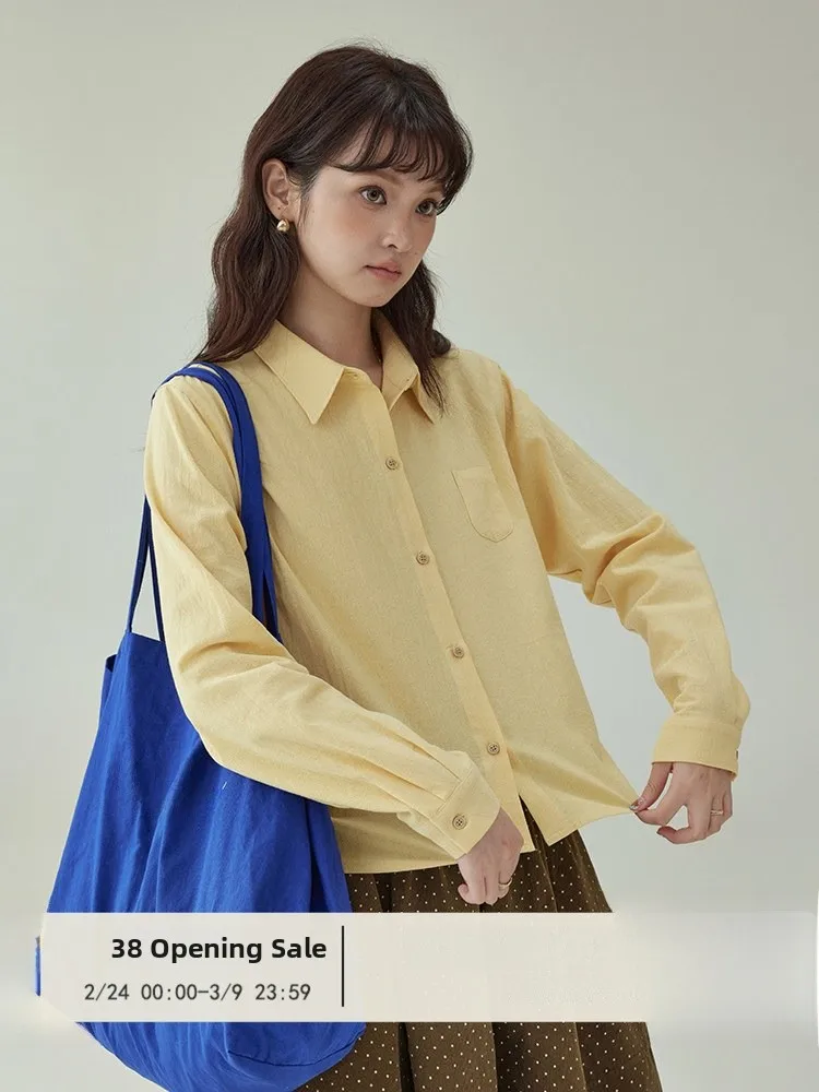 

Оригинальная женская рубашка AMUU Dopane с цветным воротником и длинными рукавами, свободного кроя, из хлопка, дышащая, удобная, в корейском стиле