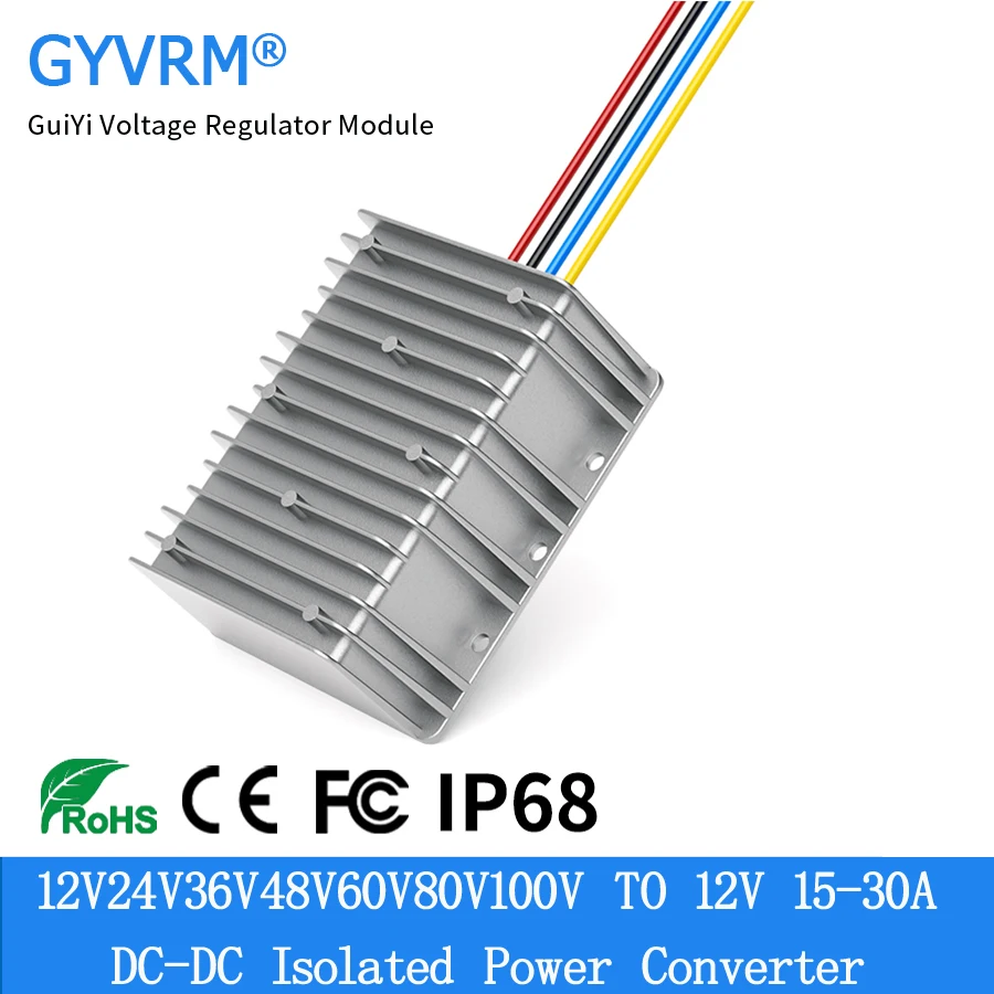 

DCDC Isolated 12V 24V 48V 80V 100V to 12V 20A 25A 30A Step-down Module 9-150V to 12V Buck Converter IP68 Waterproof Level