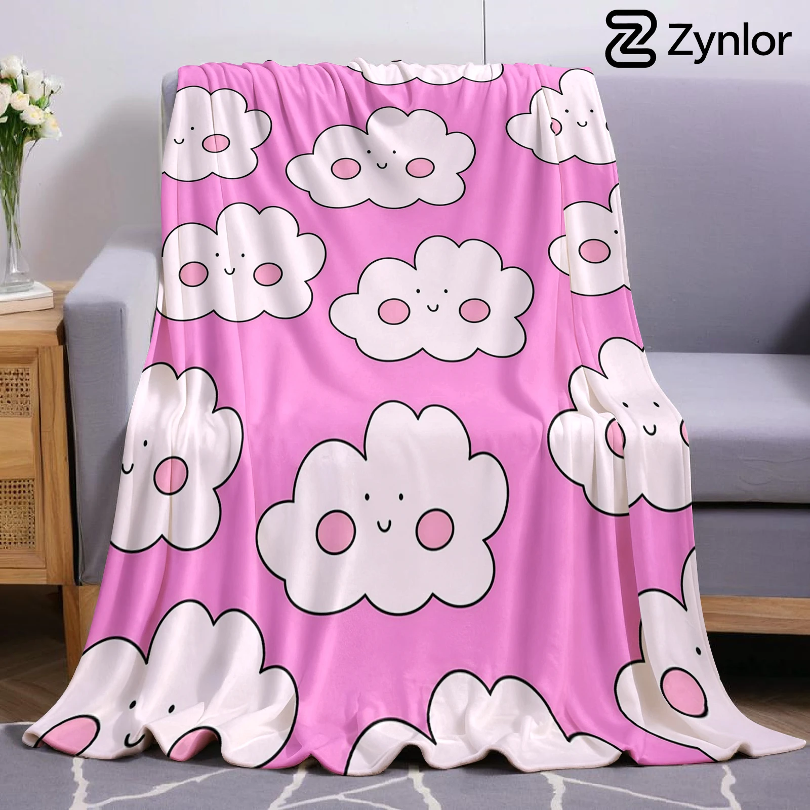 Blush Cloud Doodle Ultra Soft Sherpa Fleece Blanket Fluffy Warm Halloween Cozy Throw for Sofa Couch Bedroom Gift All season