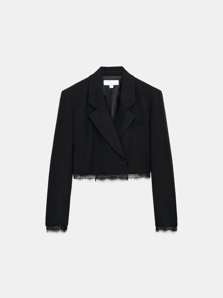 

Fashion Lapel Lace Trim Cropped Blazer Shorts 2 Piece Set Women Elegant Long Sleeve Single Button Suit Lady Street Outfits 2026