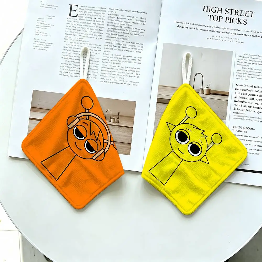 Sprunki Happy Head Hanging Design Hand Wiping Towel, Polyester Cotton Fabric, Universal for Bathroom Kitchen