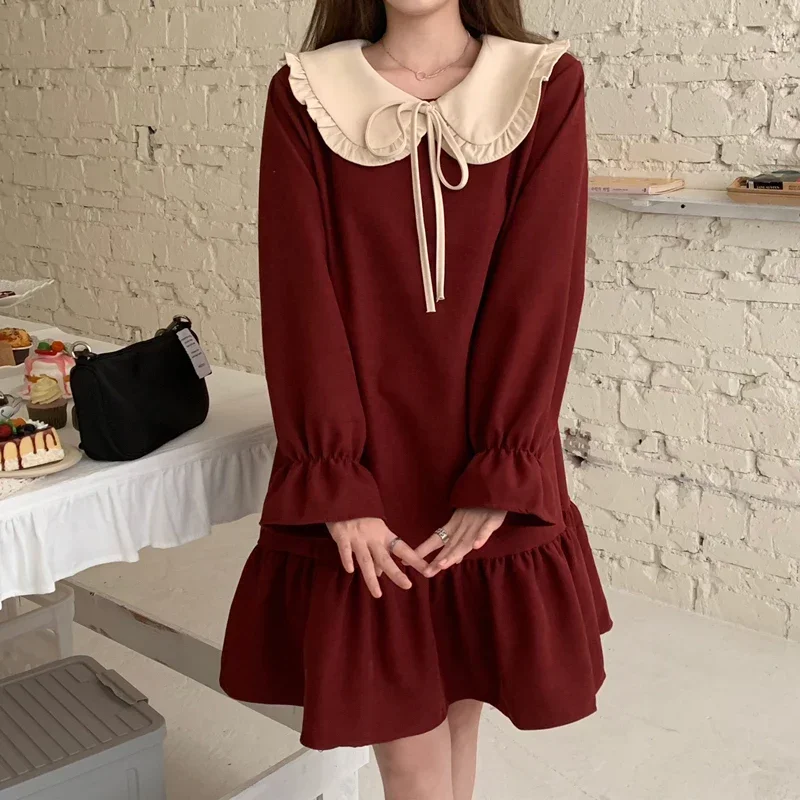 

Sweet Spring Autumn Women Dress Girl Loose Oversize Cute Corduroy Party Dresses Female Bing 2024 NEW French Style