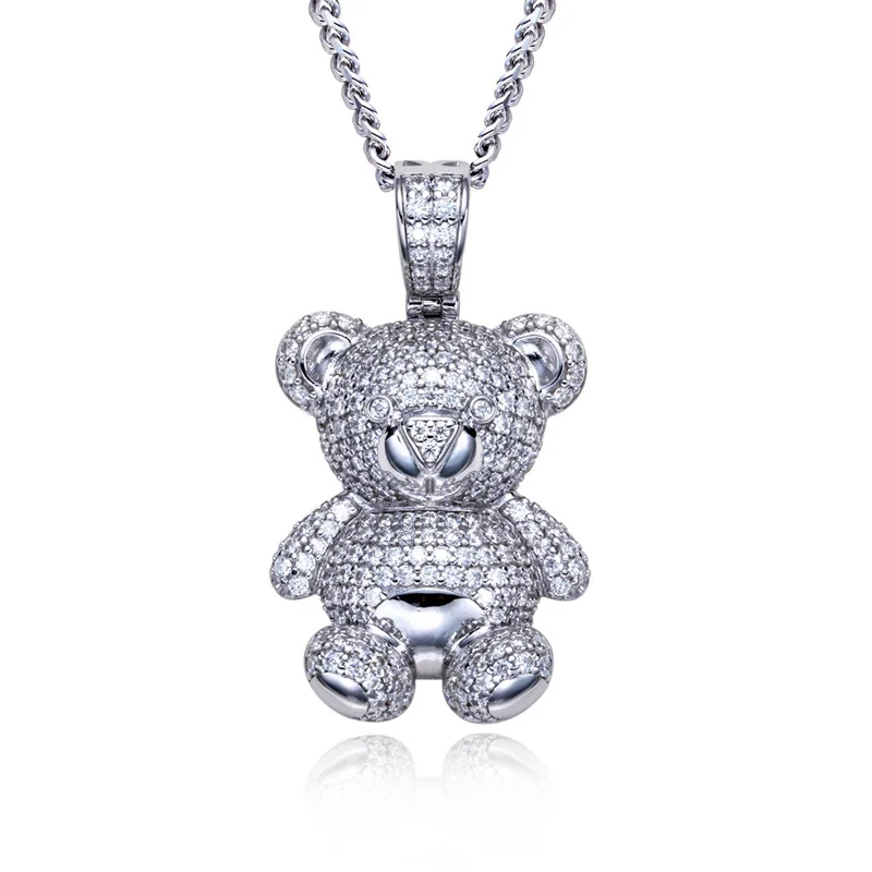 

ZFSILVER Fashion Trendy Classic s925 Silver Moissanite Design Bear Necklace Charms Men Women Accessories Jewelry Gift MS-PMO-082