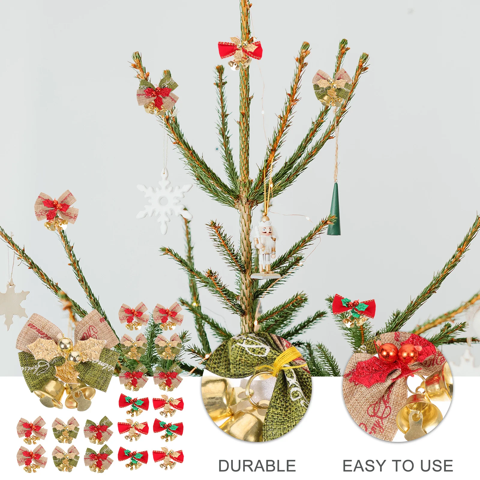 

25Pcs Christmas Bell Pendants Linen Bowknot DIY Decorations Xmas Theme Tree Hanging Ornaments Party Decor Xmas Bell Pendant