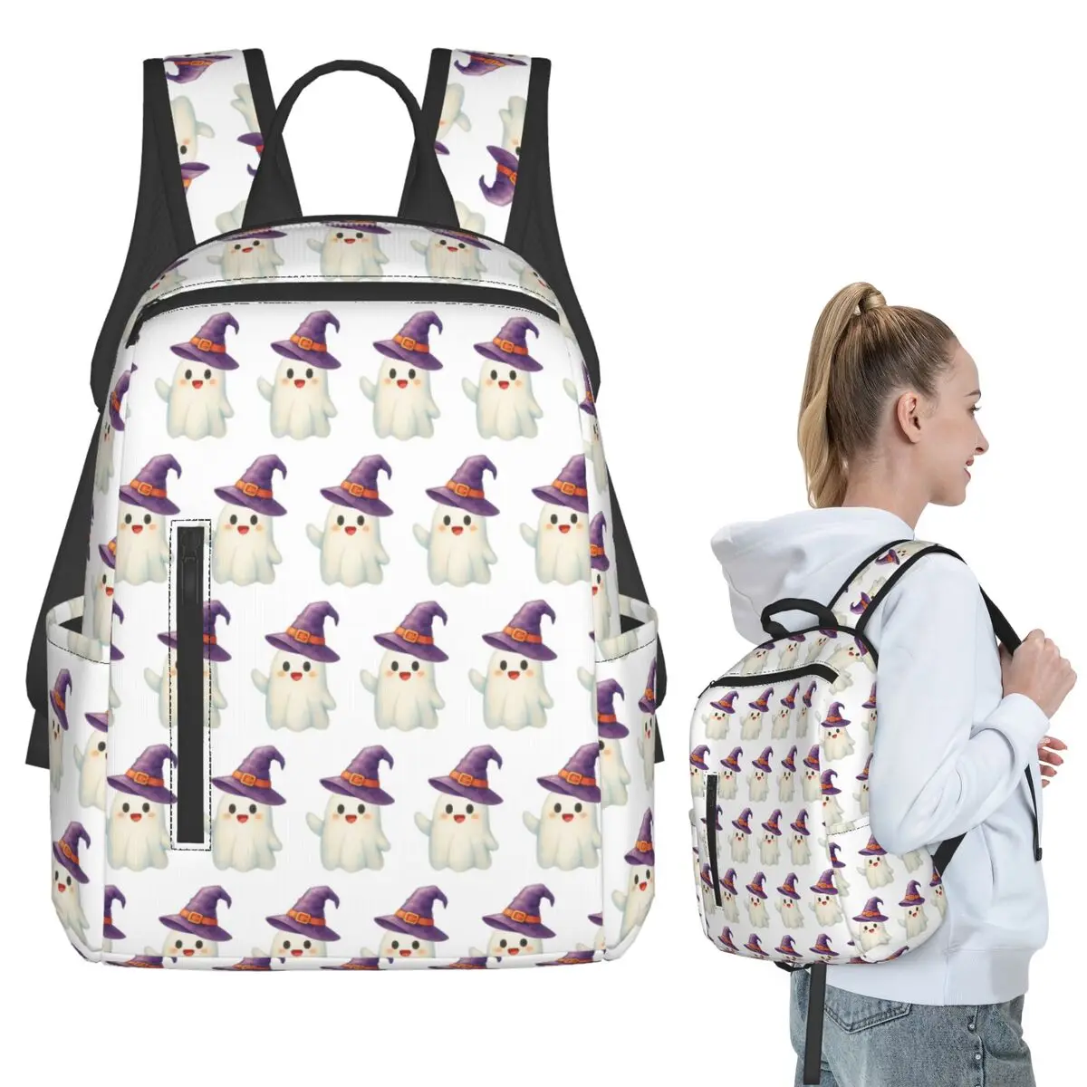 

Ghost Witch Halloween Spooky Backpack Student BookBag Children School Bag Laptop Shoulder Bags Boys Girls