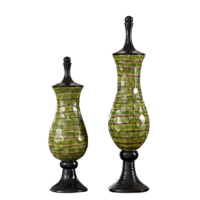 ‌European Style Storage Canister Handmade Resin Green Candy Jar Unique Entryway Decor Luxury Home Styling