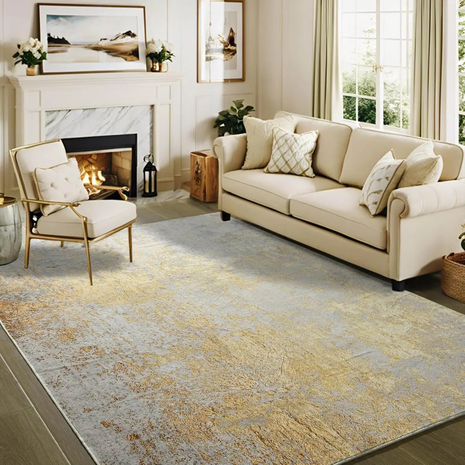 NOAHAS Faux Cashmere Printed Carpet Abstract Collection Rugs Soft Modern Rugs Living Room Bedroom Home Decor Indoor Rugs