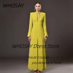 WHOSAY 2024 Special Dresses for Evening Party V Neck Haute Couture Long Sleeves Prom Banquet Elegant Women Vestidos De Noches