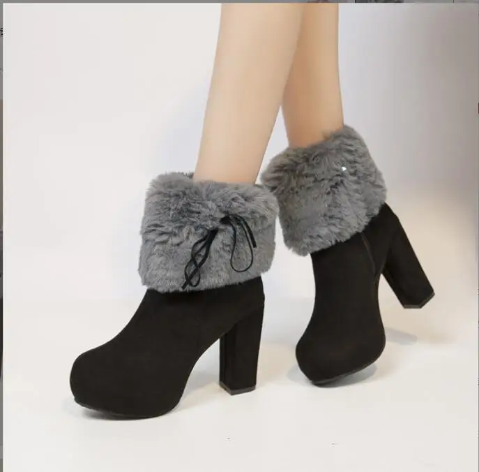 BlackSexy Autumn Winter Woman Boots Women ShoesThick Fur Ankle Boots Women High Heel Platform Rubber Shoes Snow Boots Large size