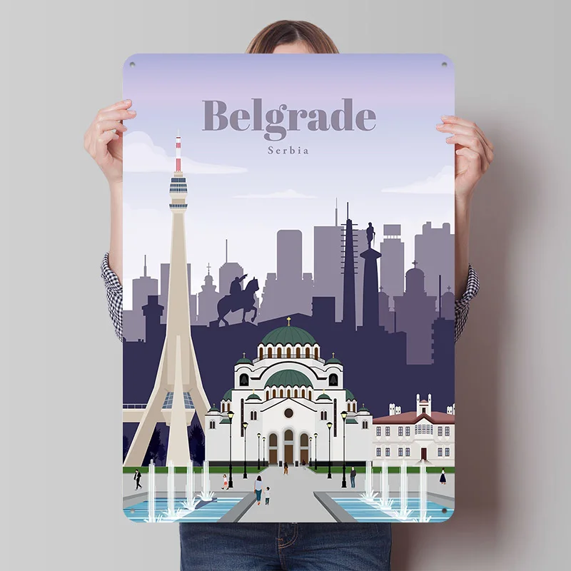 Travel to Belgrade Poster Customized Vintage Metal Signs Wall Art Retro Tin Plaque for Custom Plate Office Decor Decoration Home