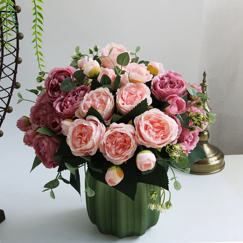6-teiliges Set Seidenrosen Künstliche Blumen Pfingstrosen für Außenbereich, Garten, Hochzeit, Kranz, Brautstrauß, Festival, Heimdekoration, Tischdekoration, DIY-Geschenke – Detail 3