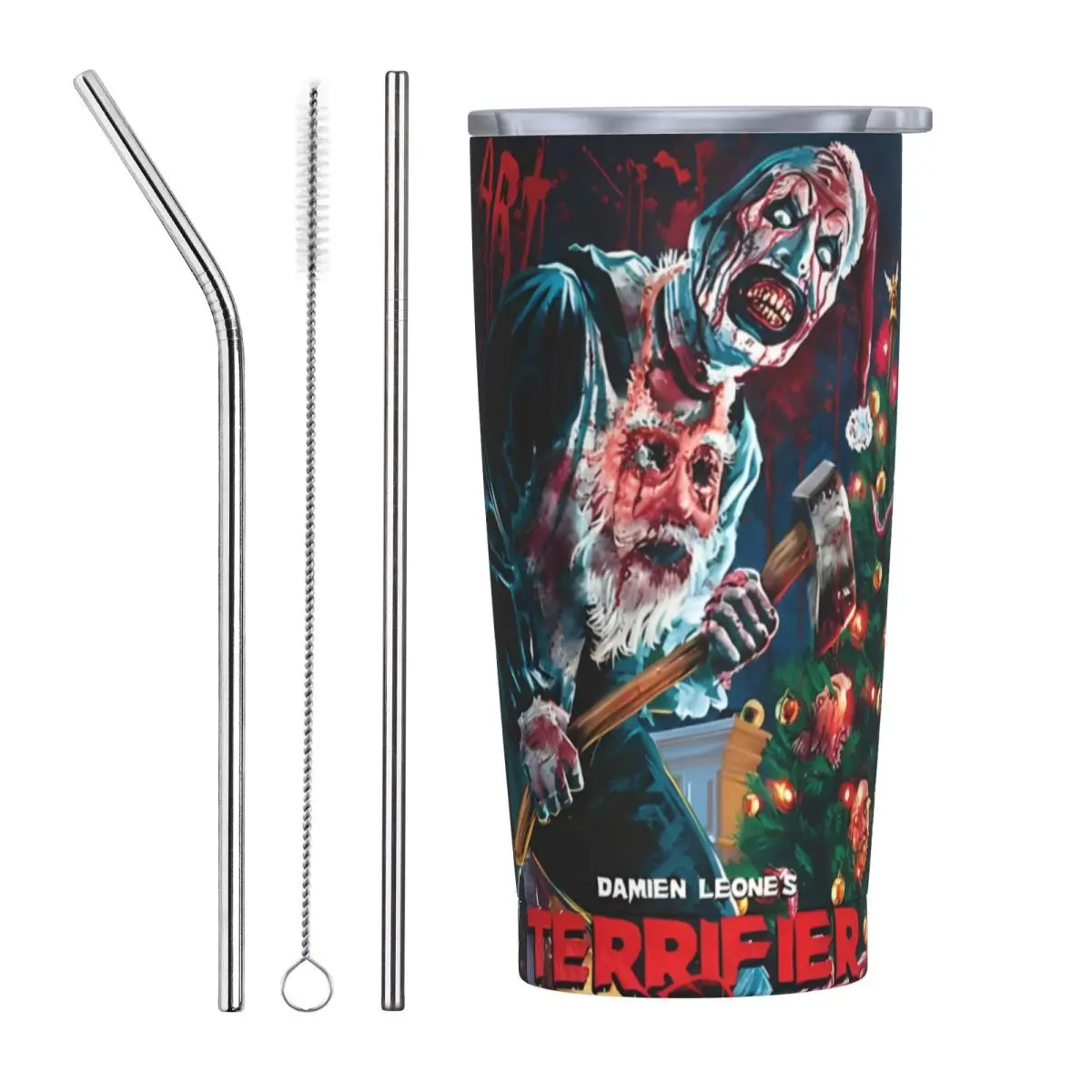 Christmas Terrifier 3 Insulated Tumbler with Lid Stainless Steel Coffee Mugs Office Home Hot Cold Drinks Cup 20oz