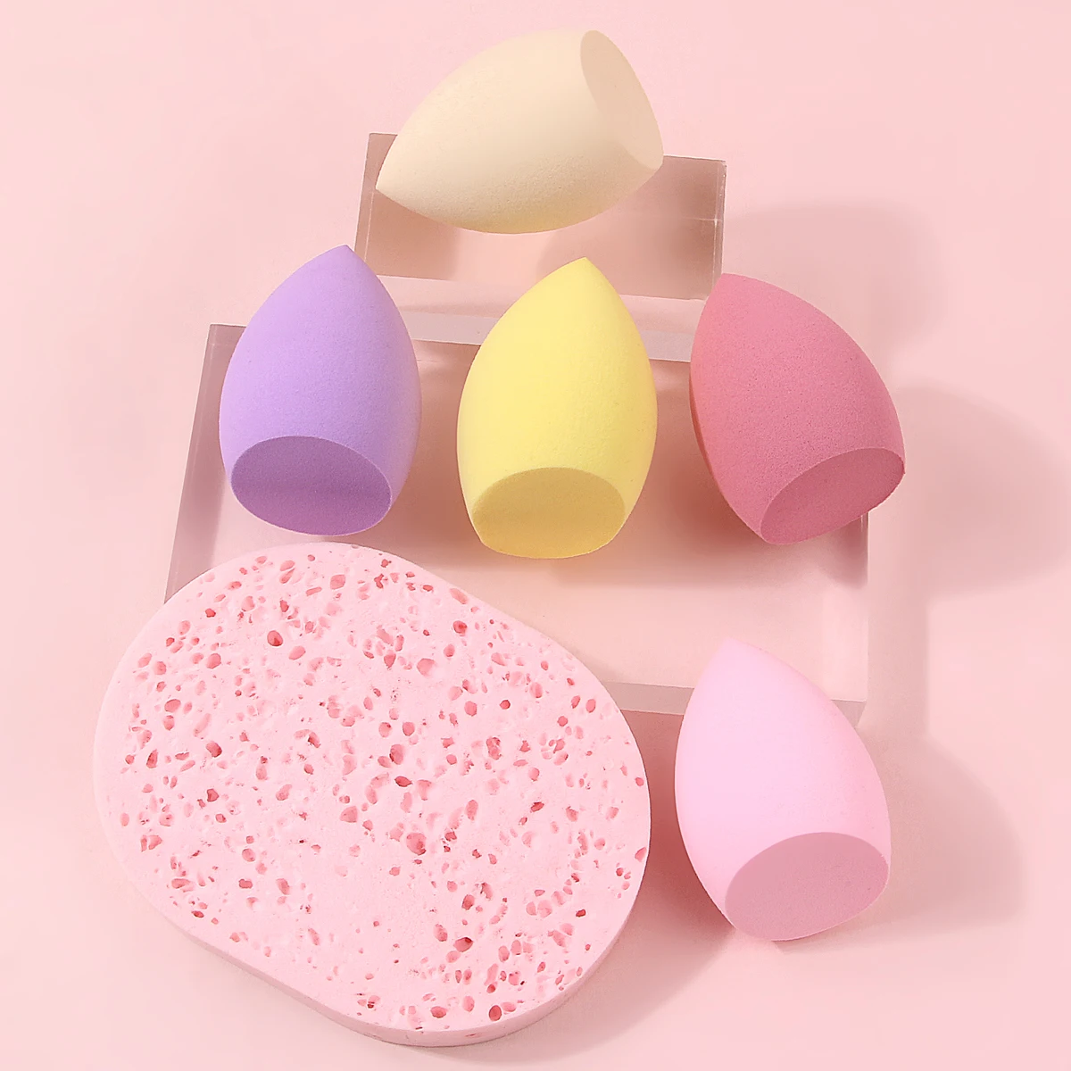 Beauty Makeup Egg - 多色斜めカットビューティーエッグ付きメイクアップスポンジセット、大きな洗顔スポンジパフ、毎日のメイク落としツール