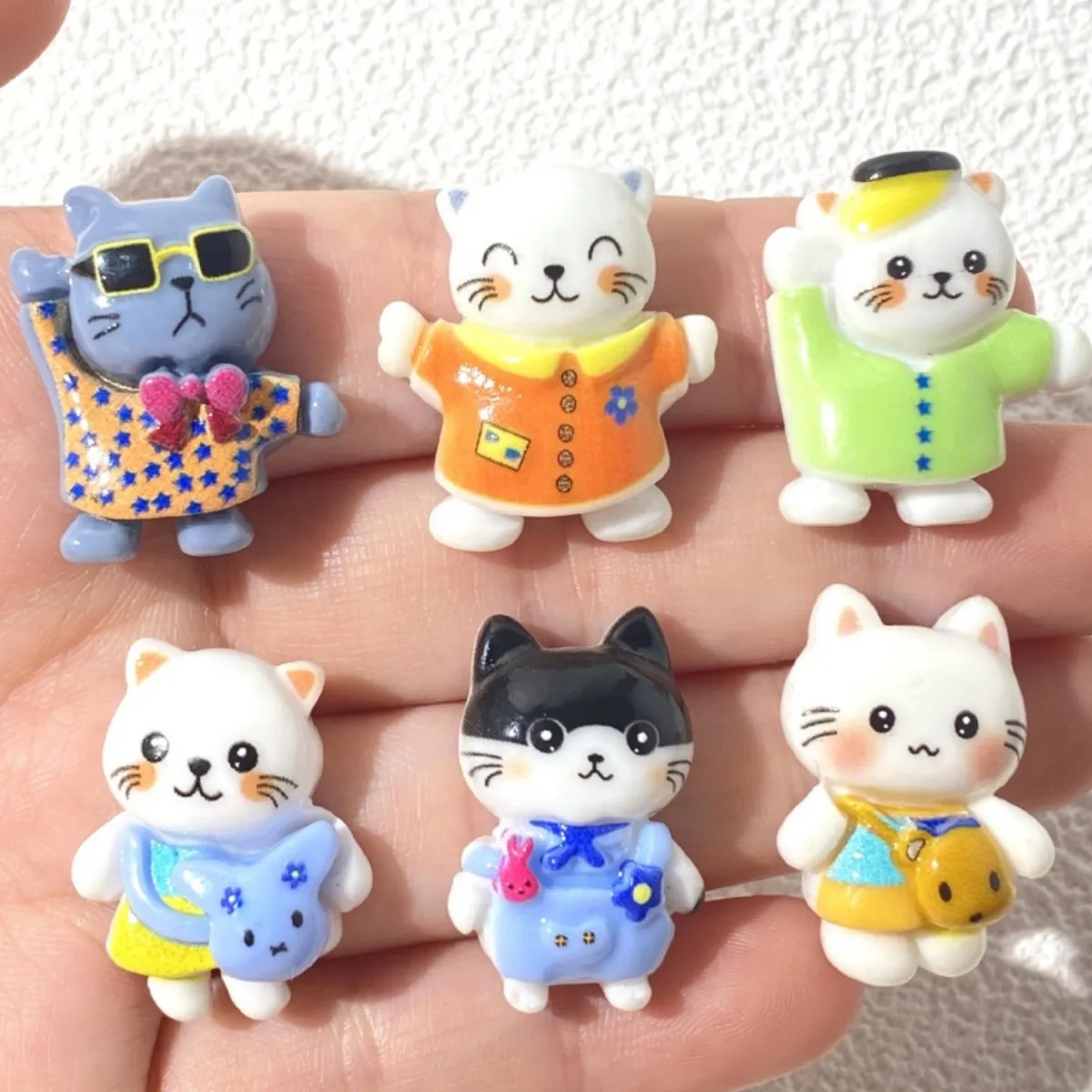 20pcs Mixed Dressed-Up Cat Resin Charms - Flat Back DIY Craft Supplies for Phone Cases, Keychains, Hair Clips & Bag Decor